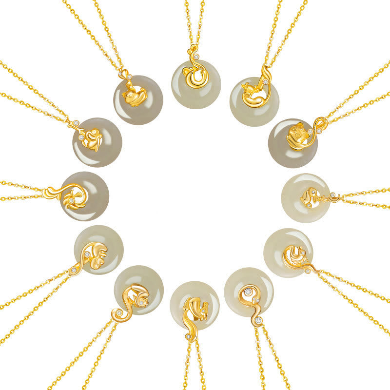 Nimara Ritual Chinese Zodiac Hetian Jade 925 Sterling Silver Abundance Necklace Pendant