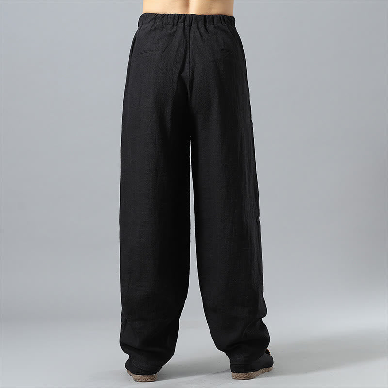 Nimara Ritual Casual Solid Color Drawstring Cotton Linen Men's Pants With Pockets