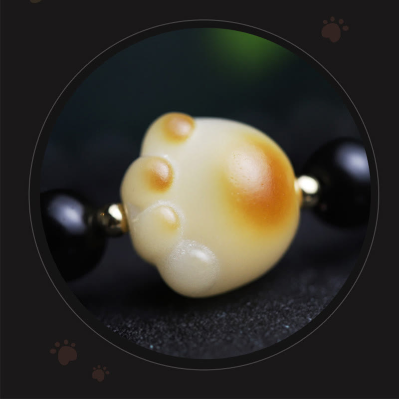 Nimara Ritual Black Obsidian Cat Paw Bodhi Seed Lucky Fortune Charm Purification Bracelet