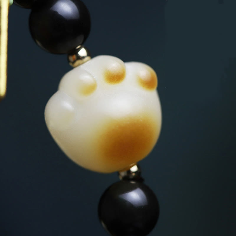 Nimara Ritual Black Obsidian Cat Paw Bodhi Seed Lucky Fortune Charm Purification Bracelet