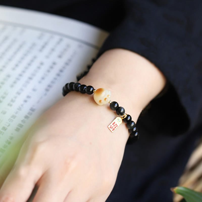 Nimara Ritual Black Obsidian Cat Paw Bodhi Seed Lucky Fortune Charm Purification Bracelet