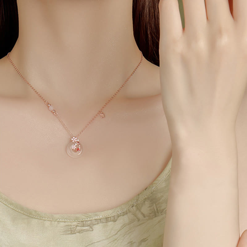 Nimara Ritual Chalcedony Pink Crystal 925 Sterling Silver Flowers Koi Fish Peace Buckle Positive Necklace Pendant