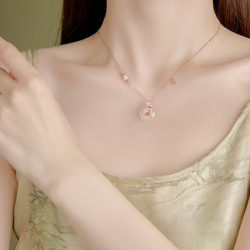 Nimara Ritual Chalcedony Pink Crystal 925 Sterling Silver Flowers Koi Fish Peace Buckle Positive Necklace Pendant