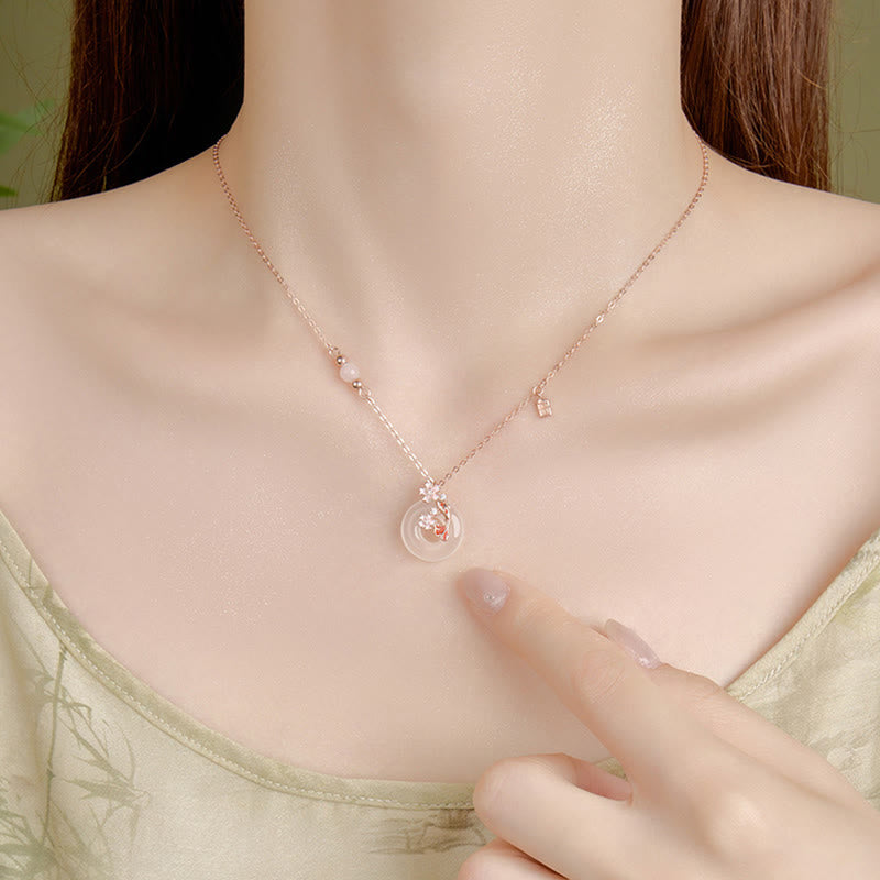 Nimara Ritual Chalcedony Pink Crystal 925 Sterling Silver Flowers Koi Fish Peace Buckle Positive Necklace Pendant