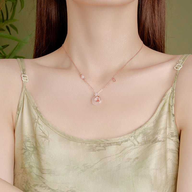 Nimara Ritual Chalcedony Pink Crystal 925 Sterling Silver Flowers Koi Fish Peace Buckle Positive Necklace Pendant