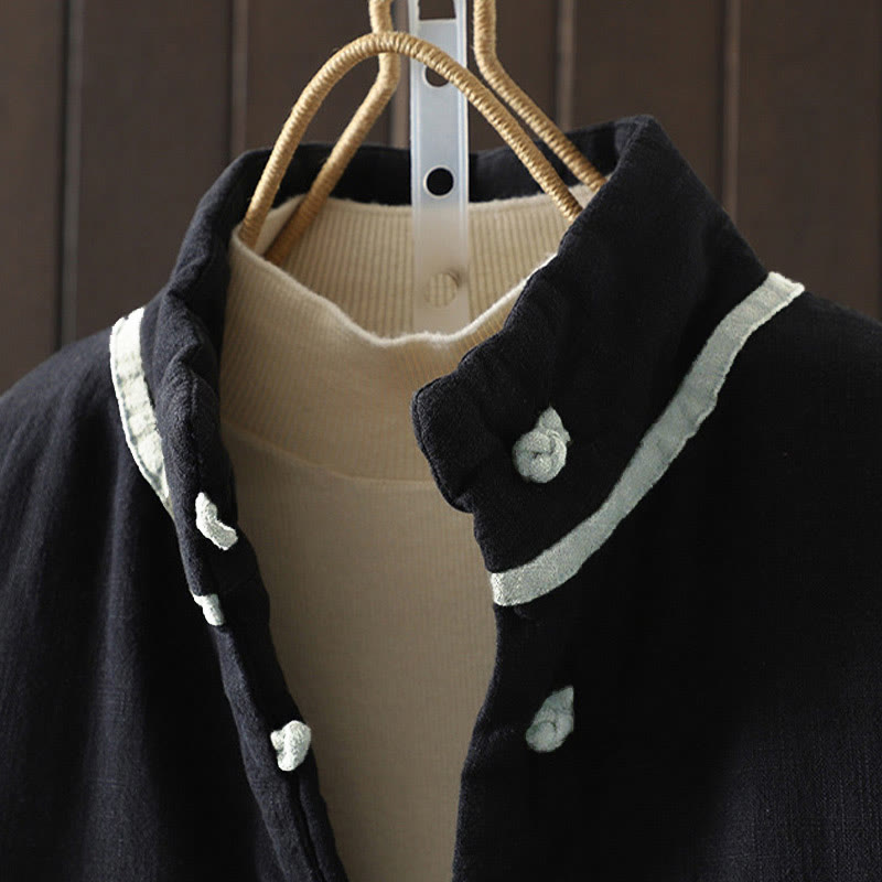 Nimara Ritual Solid Color Casual Frog-button Turtleneck Cotton Linen Women's Jacket Clothing