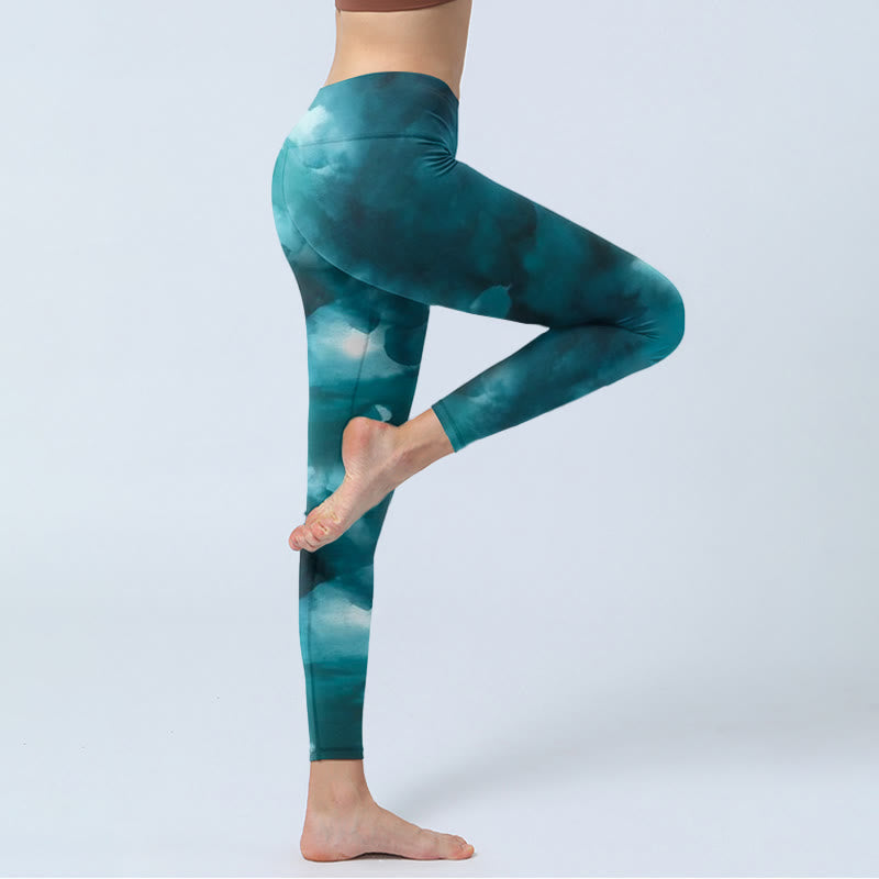 Nimara Ritual Dark Green Cloud Gym Leggings Women's Yoga Pants