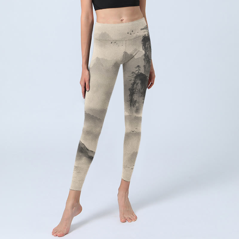 Nimara Ritual Mountains Shrouded In Mist Wild Goose Gym Leggings Women's Yoga Pants
