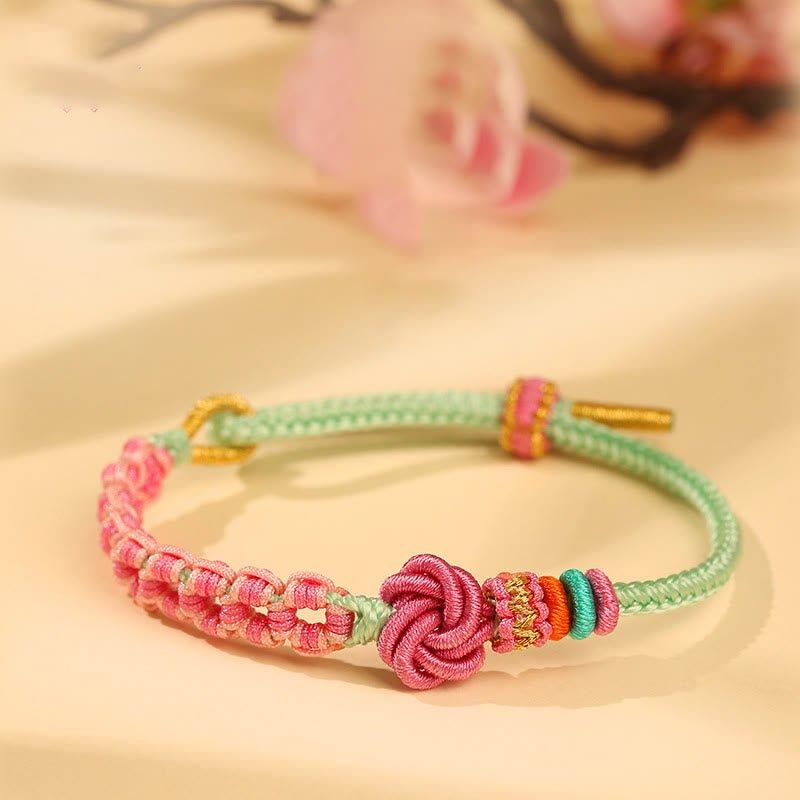 Nimara Ritual Handmade Pink Green Peach Blossom Knot Braided Bracelet