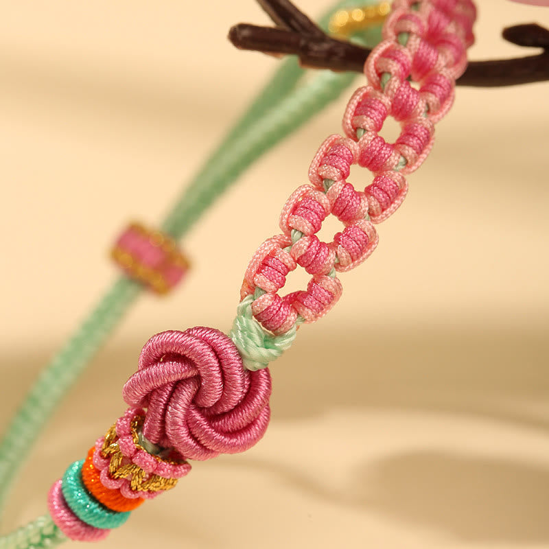 Nimara Ritual Handmade Pink Green Peach Blossom Knot Braided Bracelet