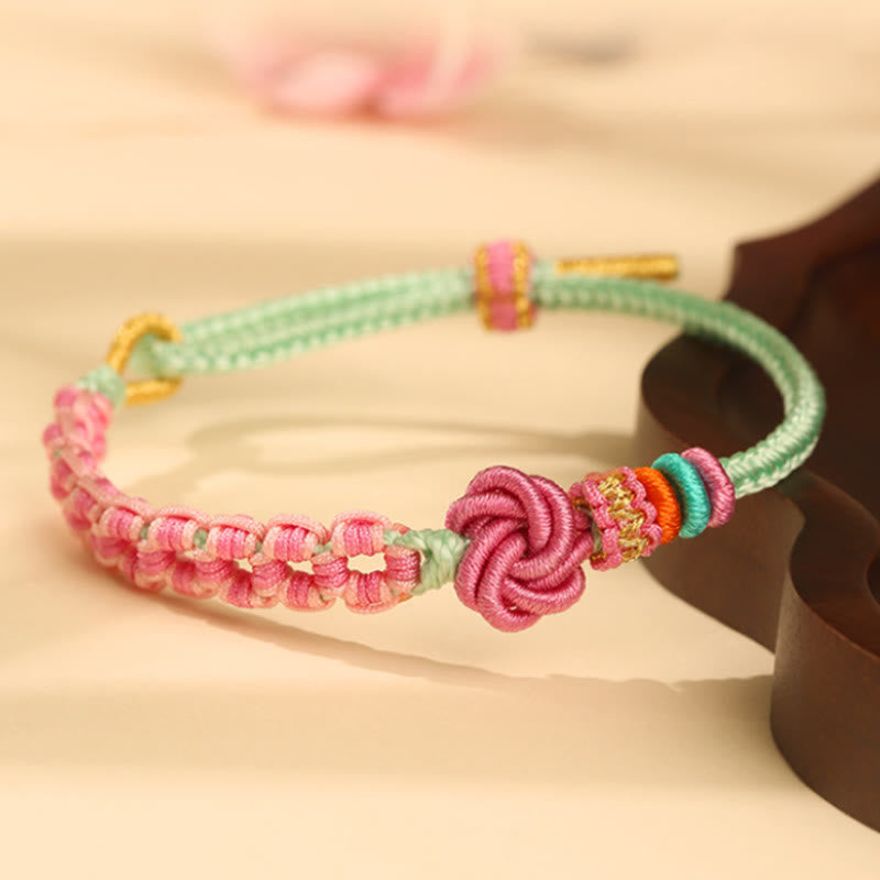Nimara Ritual Handmade Pink Green Peach Blossom Knot Braided Bracelet