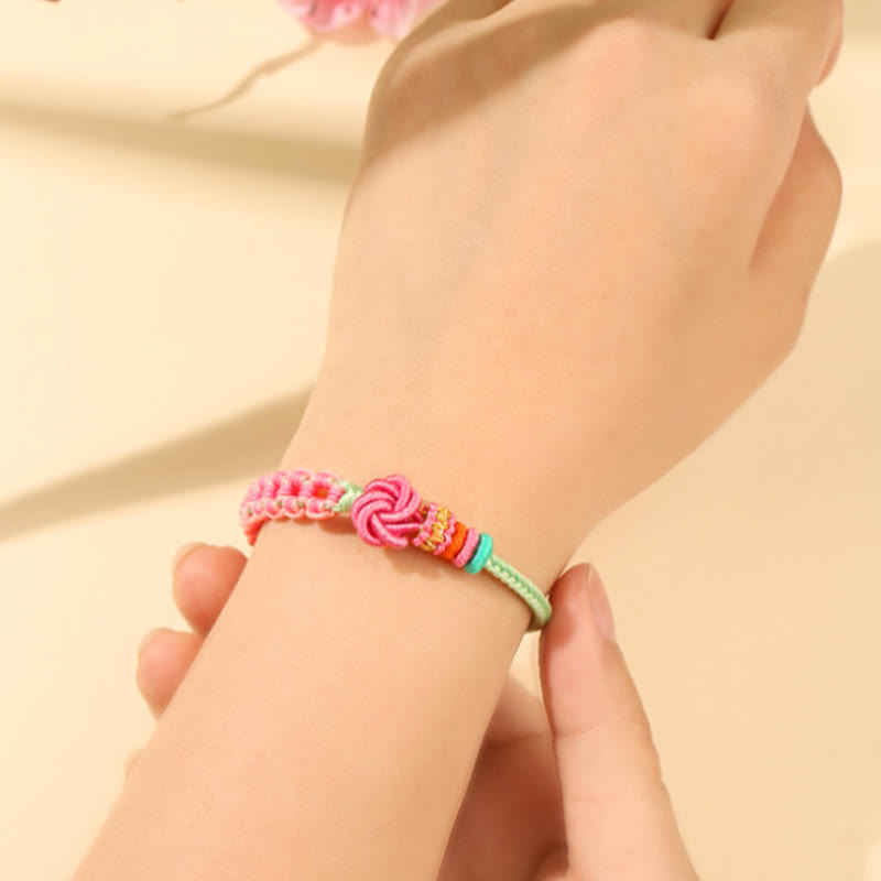 Nimara Ritual Handmade Pink Green Peach Blossom Knot Braided Bracelet
