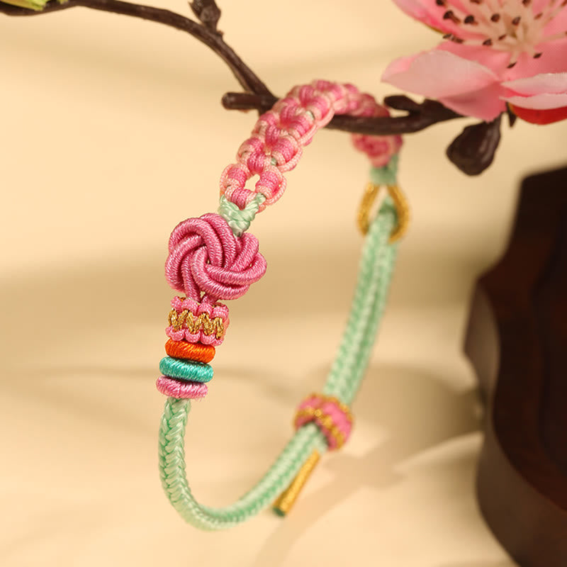 Nimara Ritual Handmade Pink Green Peach Blossom Knot Braided Bracelet