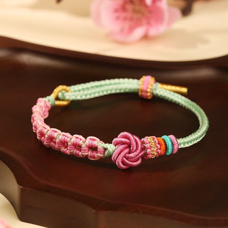 Nimara Ritual Handmade Pink Green Peach Blossom Knot Braided Bracelet
