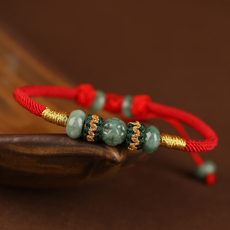 Nimara Ritual Jade Abacus Bead Prosperity Red String Rope Bracelet