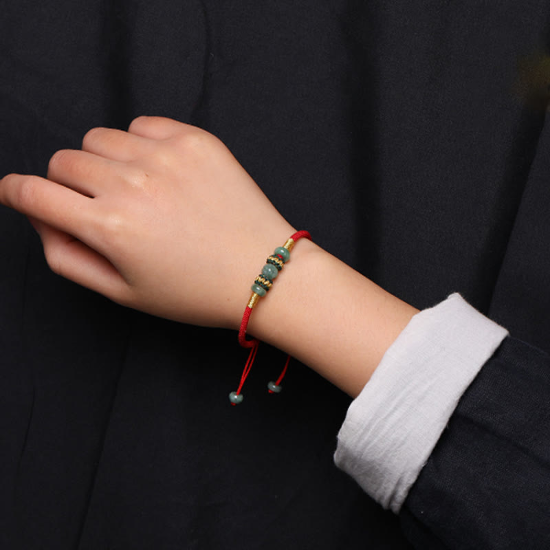 Nimara Ritual Jade Abacus Bead Prosperity Red String Rope Bracelet