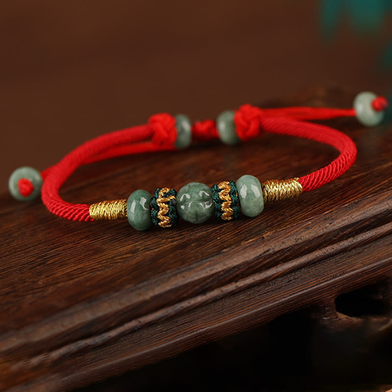 Nimara Ritual Jade Abacus Bead Prosperity Red String Rope Bracelet