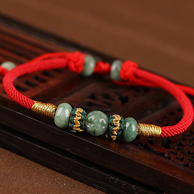 Nimara Ritual Jade Abacus Bead Prosperity Red String Rope Bracelet