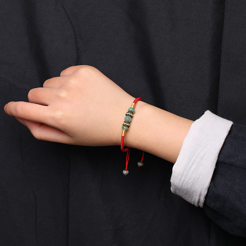 Nimara Ritual Jade Abacus Bead Prosperity Red String Rope Bracelet