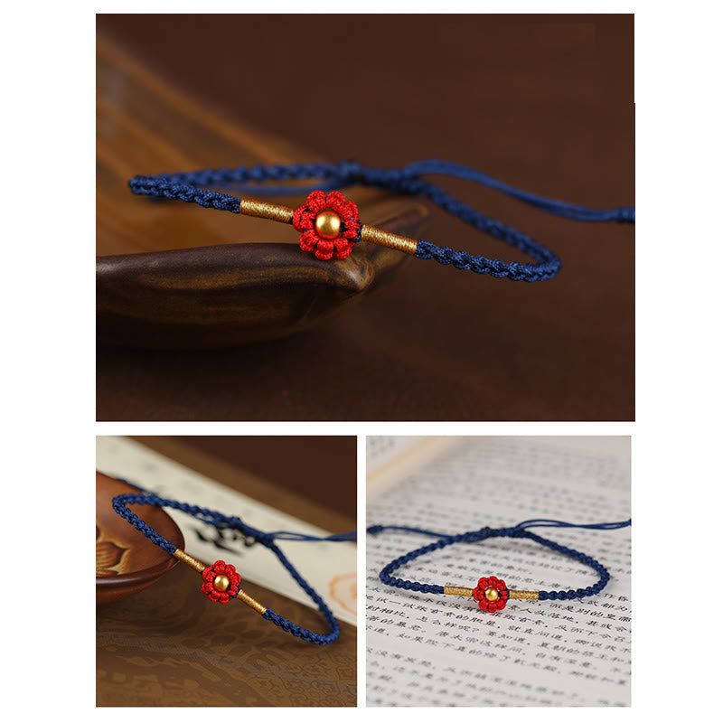 Nimara Ritual 999 Gold Mini Bead Handmade Flower Design Luck Protection Rope Bracelet