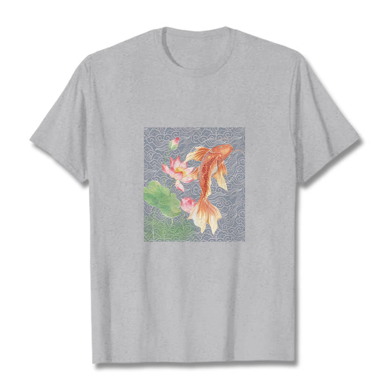 Nimara Ritual Koi Fish Lotus Combination Cotton Tee T-shirt
