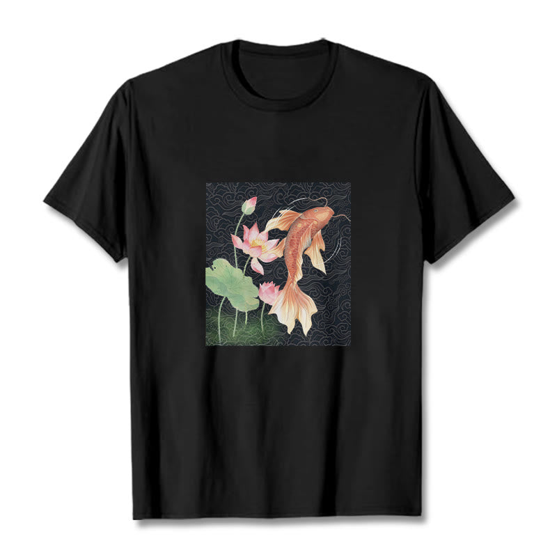 Nimara Ritual Koi Fish Lotus Combination Cotton Tee T-shirt