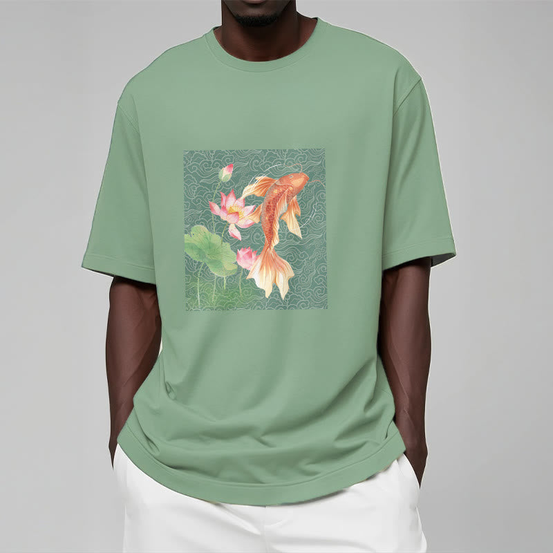 Nimara Ritual Koi Fish Lotus Combination Cotton Tee T-shirt