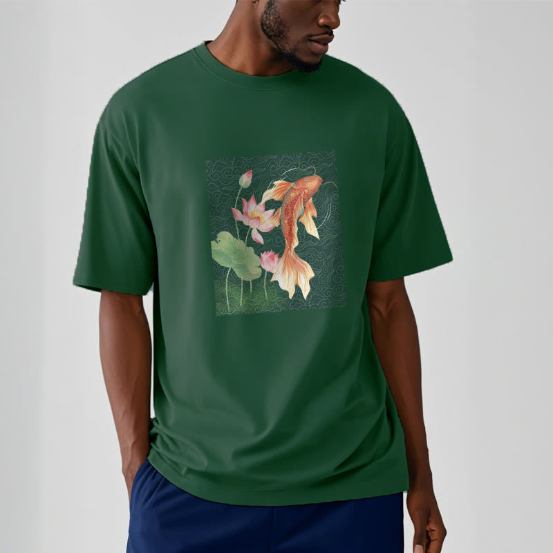 Nimara Ritual Koi Fish Lotus Combination Cotton Tee T-shirt