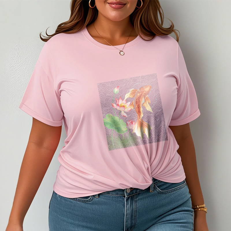 Nimara Ritual Koi Fish Lotus Combination Cotton Tee T-shirt