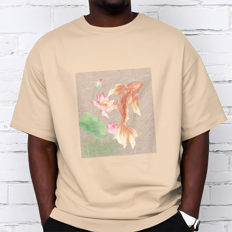 Nimara Ritual Koi Fish Lotus Combination Cotton Tee T-shirt