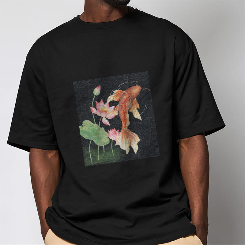 Nimara Ritual Koi Fish Lotus Combination Cotton Tee T-shirt