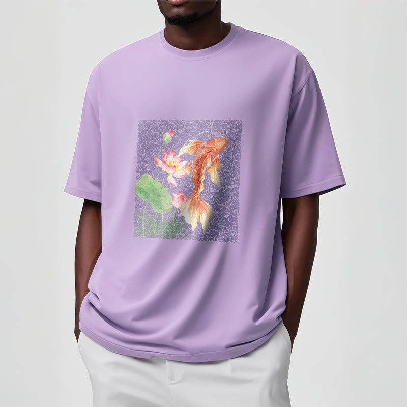 Nimara Ritual Koi Fish Lotus Combination Cotton Tee T-shirt