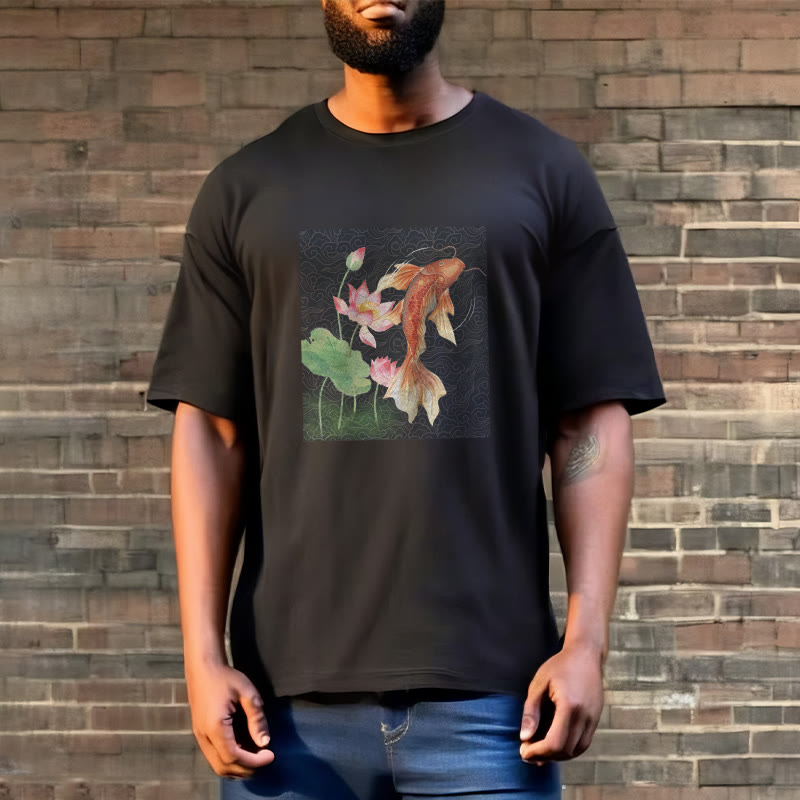 Nimara Ritual Koi Fish Lotus Combination Cotton Tee T-shirt