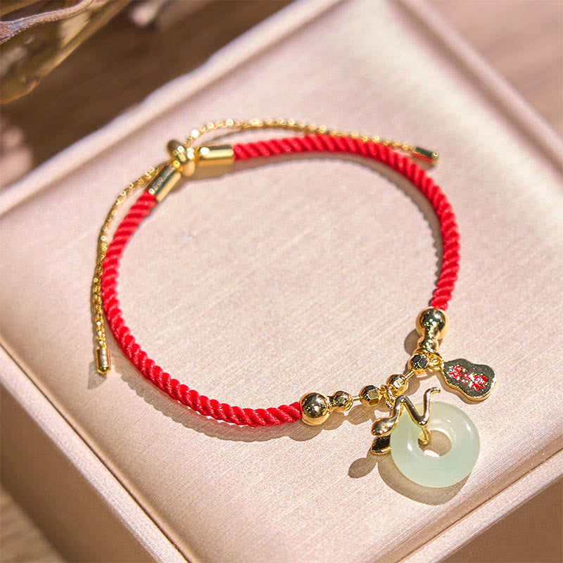 Nimara Ritual Copper Plated Gold Jade Peace Buckle Fu Character Year Of The Snake Red String Luck Bracelet