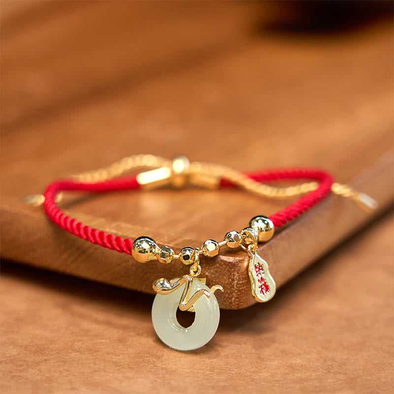 Nimara Ritual Copper Plated Gold Jade Peace Buckle Fu Character Year Of The Snake Red String Luck Bracelet