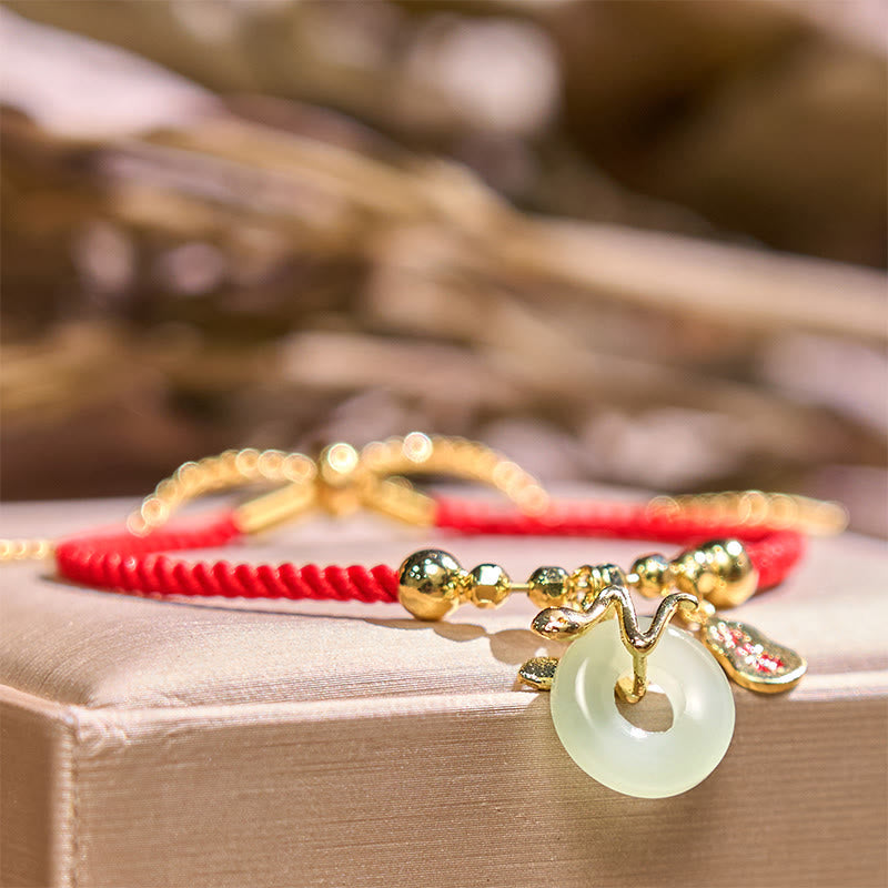 Nimara Ritual Copper Plated Gold Jade Peace Buckle Fu Character Year Of The Snake Red String Luck Bracelet