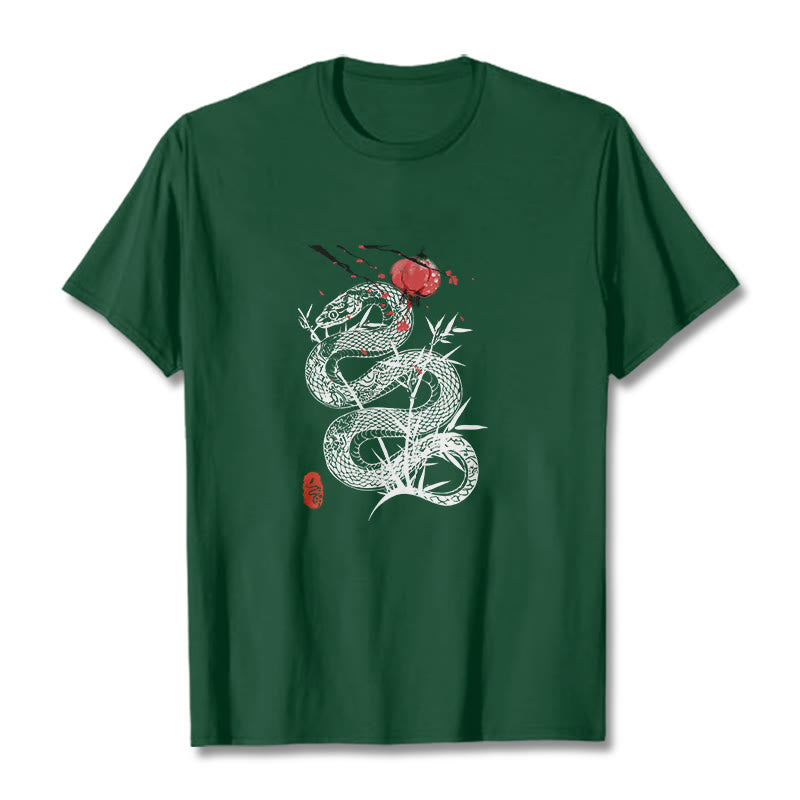 Nimara Ritual Lantern Bamboo Leaves Snake Design Cotton Tee T-shirt