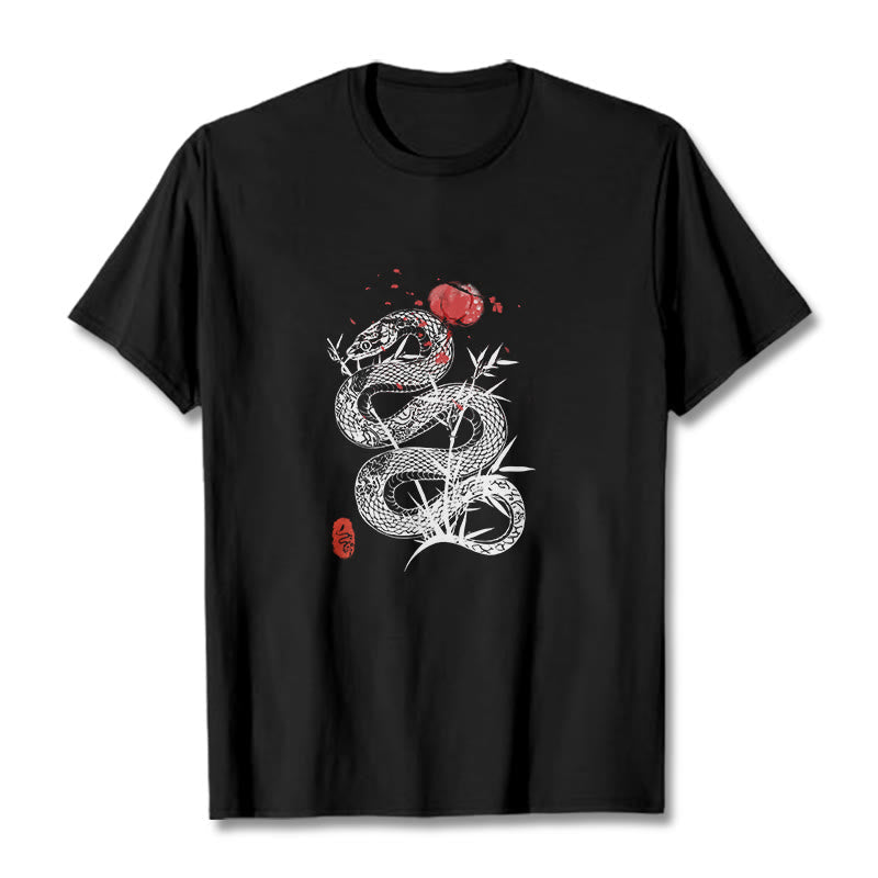 Nimara Ritual Lantern Bamboo Leaves Snake Design Cotton Tee T-shirt