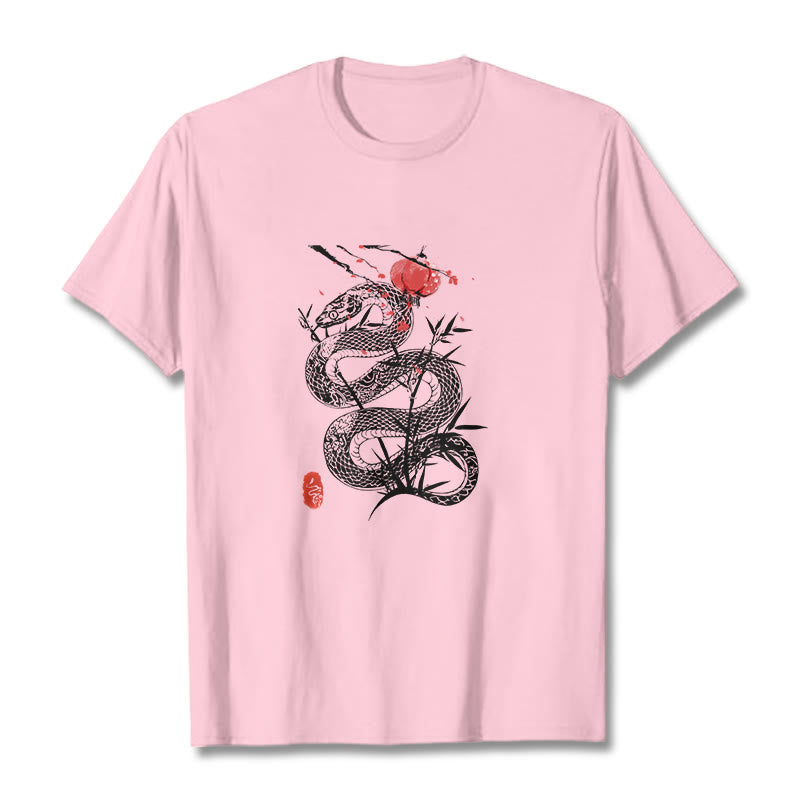 Nimara Ritual Lantern Bamboo Leaves Snake Design Cotton Tee T-shirt