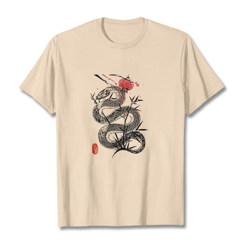 Nimara Ritual Lantern Bamboo Leaves Snake Design Cotton Tee T-shirt