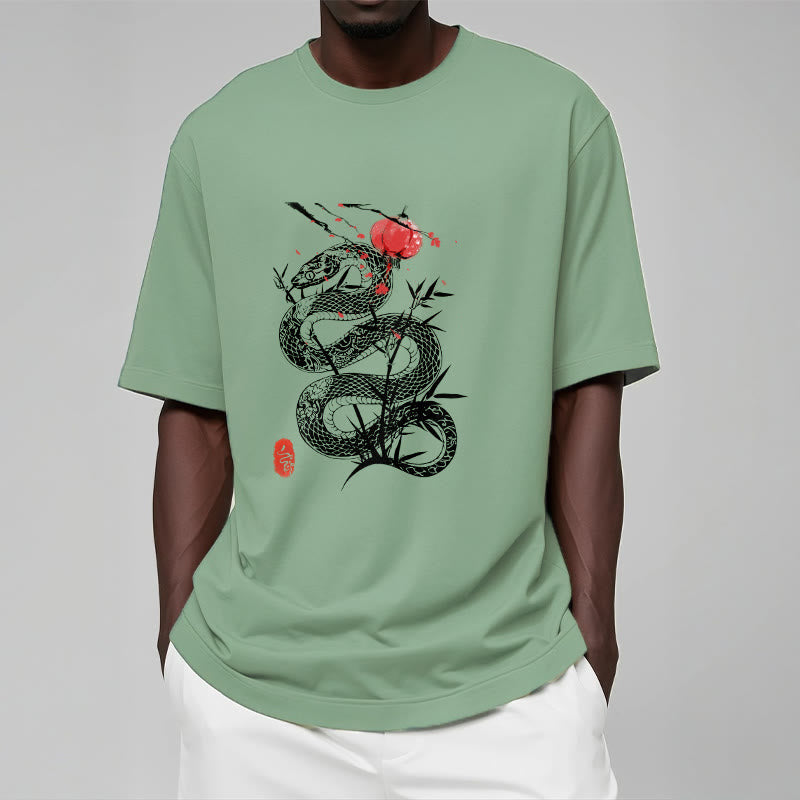 Nimara Ritual Lantern Bamboo Leaves Snake Design Cotton Tee T-shirt