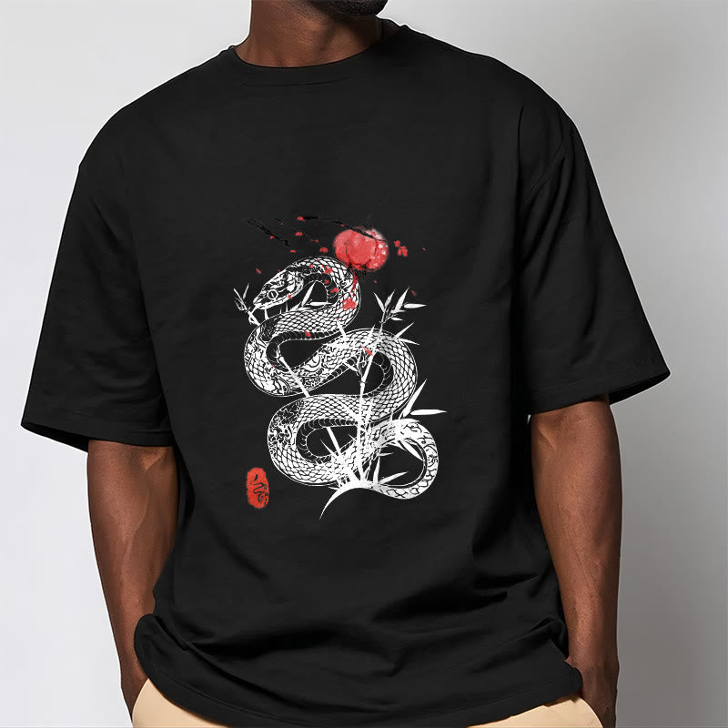 Nimara Ritual Lantern Bamboo Leaves Snake Design Cotton Tee T-shirt