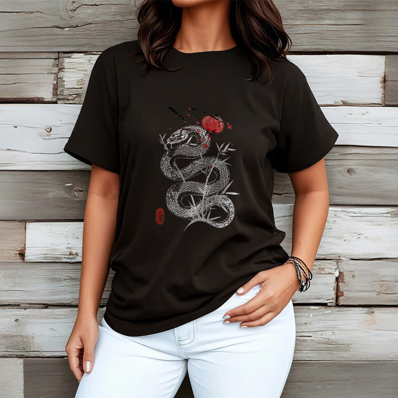 Nimara Ritual Lantern Bamboo Leaves Snake Design Cotton Tee T-shirt