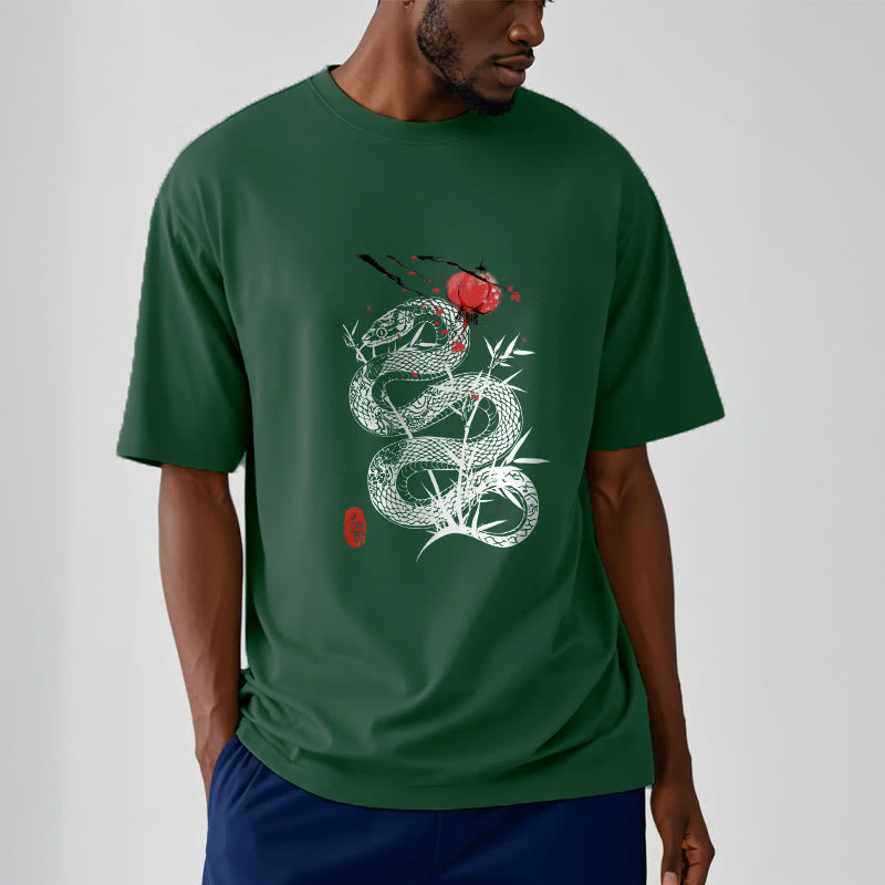 Nimara Ritual Lantern Bamboo Leaves Snake Design Cotton Tee T-shirt