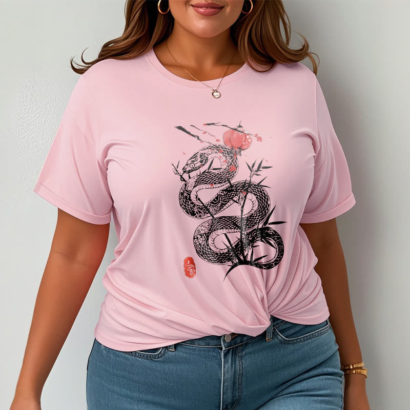 Nimara Ritual Lantern Bamboo Leaves Snake Design Cotton Tee T-shirt