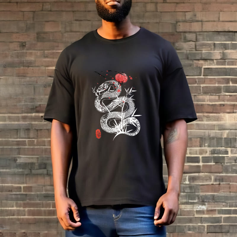 Nimara Ritual Lantern Bamboo Leaves Snake Design Cotton Tee T-shirt