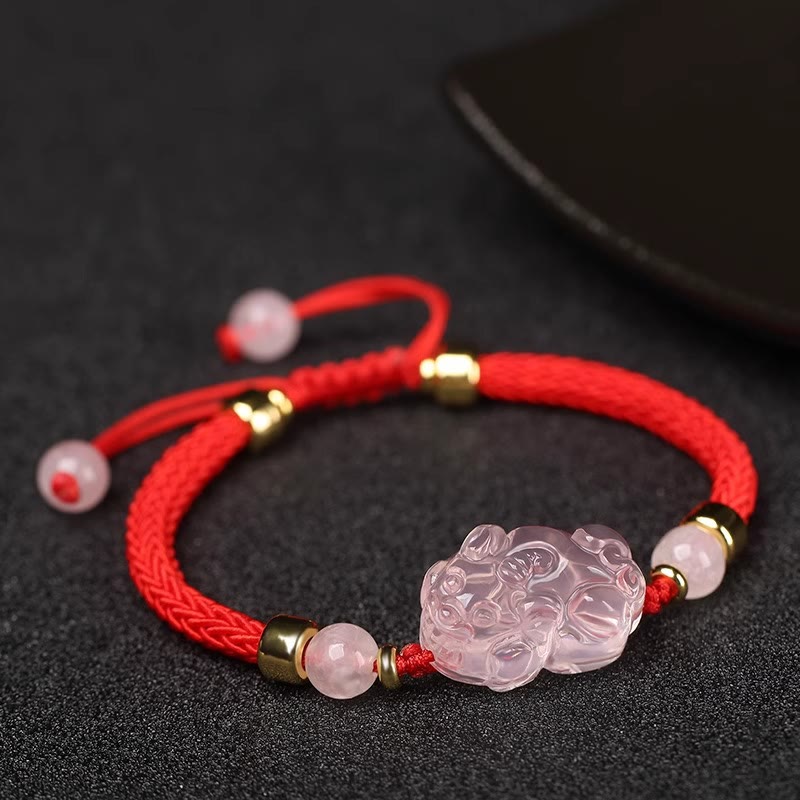 Nimara Ritual PiXiu Pink Crystal Wealth String Braided Bracelet