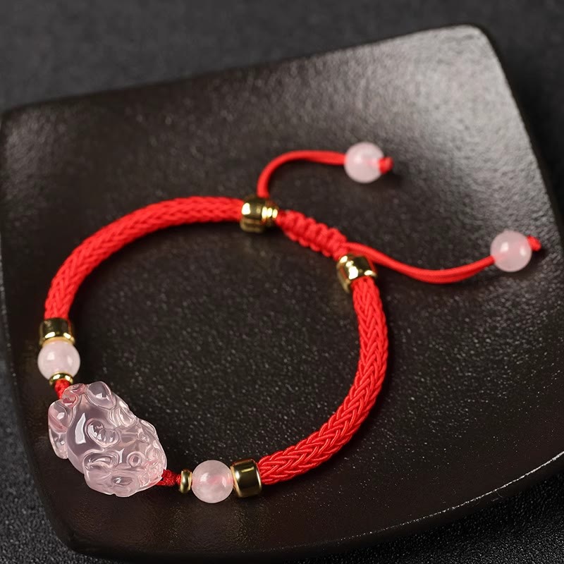 Nimara Ritual PiXiu Pink Crystal Wealth String Braided Bracelet