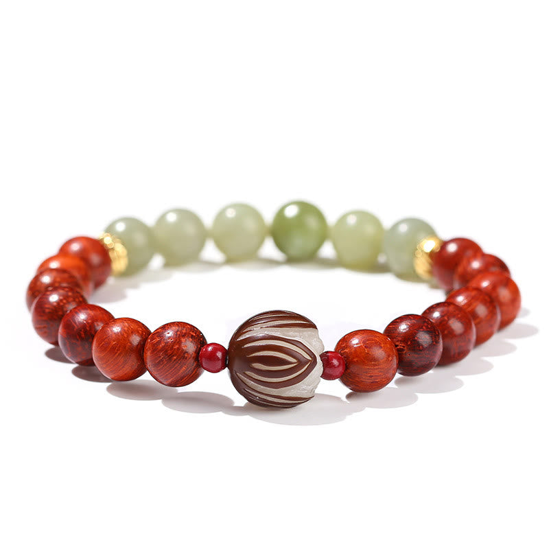 Nimara Ritual Natural Rosewood Cyan Jade Bodhi Seed Lotus Warmth Calm Bracelet