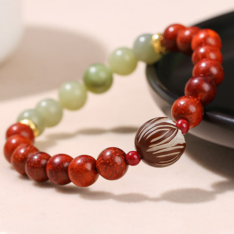 Nimara Ritual Natural Rosewood Cyan Jade Bodhi Seed Lotus Warmth Calm Bracelet